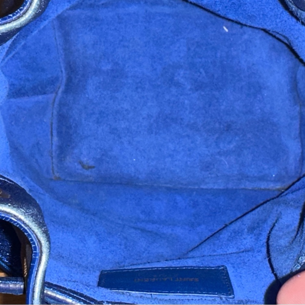 Saint Laurent Metallic Cobalt Blue Leather Emmanuel 2-way Crossbody Bucket Bag - Picture 11 of 15